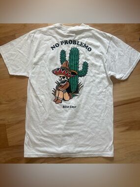No Problemo White Graphic Tee - 'Rest Easy' Skull & Cactus
